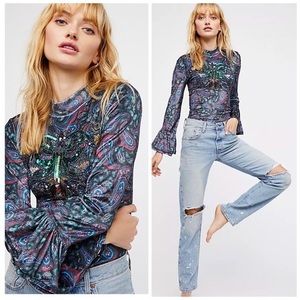 NWT WE THE FREE Black Multicolour Paisley L’amour Velour Top
